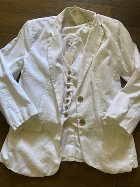 a new day White Linen-Blend Blazer with Matching Vest